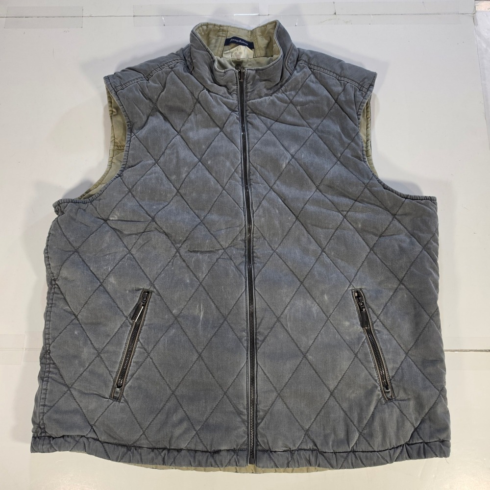 Tommy Bahama Reversible Quilted Vest Mens Large Gray Tan Full Zip Sleeveless L